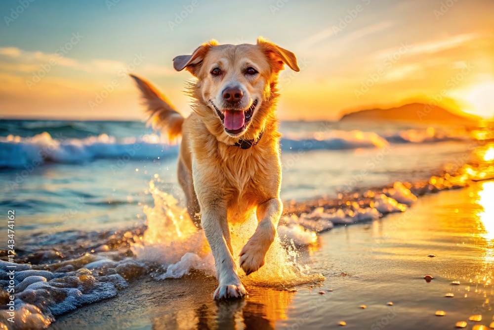 Happy Dog on Beach, Pet-Friendly Vacation, Coastal Travel, Canine Adventure, Summer Getaway Happy Dog on Beach, Pet-Friendly Vacation, Coastal Travel, Canine Adventure, Summer Getaway