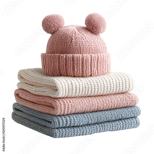 Cozy Knitted Hats and Scarves for Winter Season Isolated on transparent background