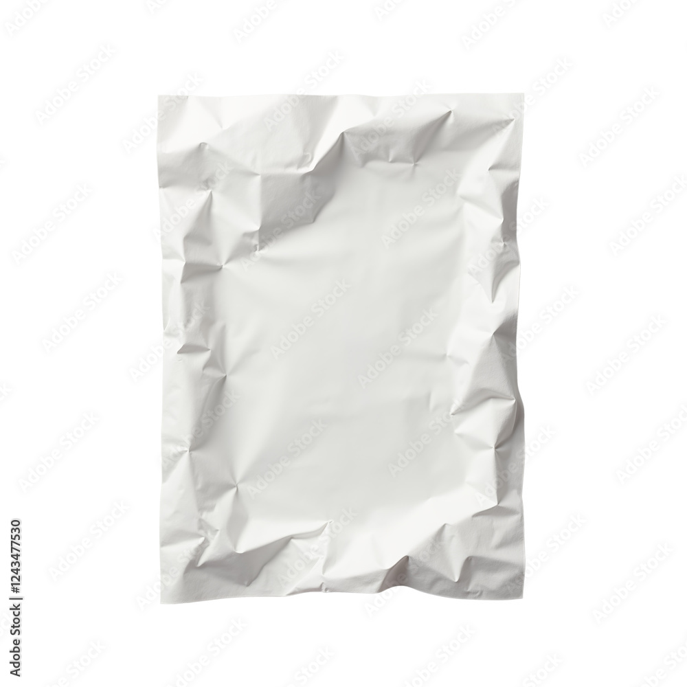 Crumpled white paper sheet with visible texture on isolated background perfect for design elements and creative projects Crumpled white paper sheet with visible texture on isolated background perfect for design elements and creative projects