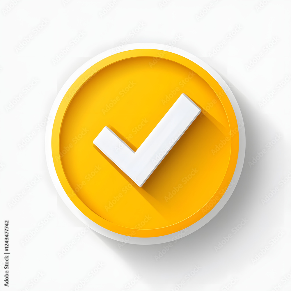 3d check icon, checklist tick, done mark. Vector realistic plastic style checkmark, symbol of selection, confirmation or approval. yellow circle with a white, white background
3d check icon, checklist tick, done mark. Vector realistic plastic style checkmark, symbol of selection, confirmation or approval. yellow circle with a white, white background