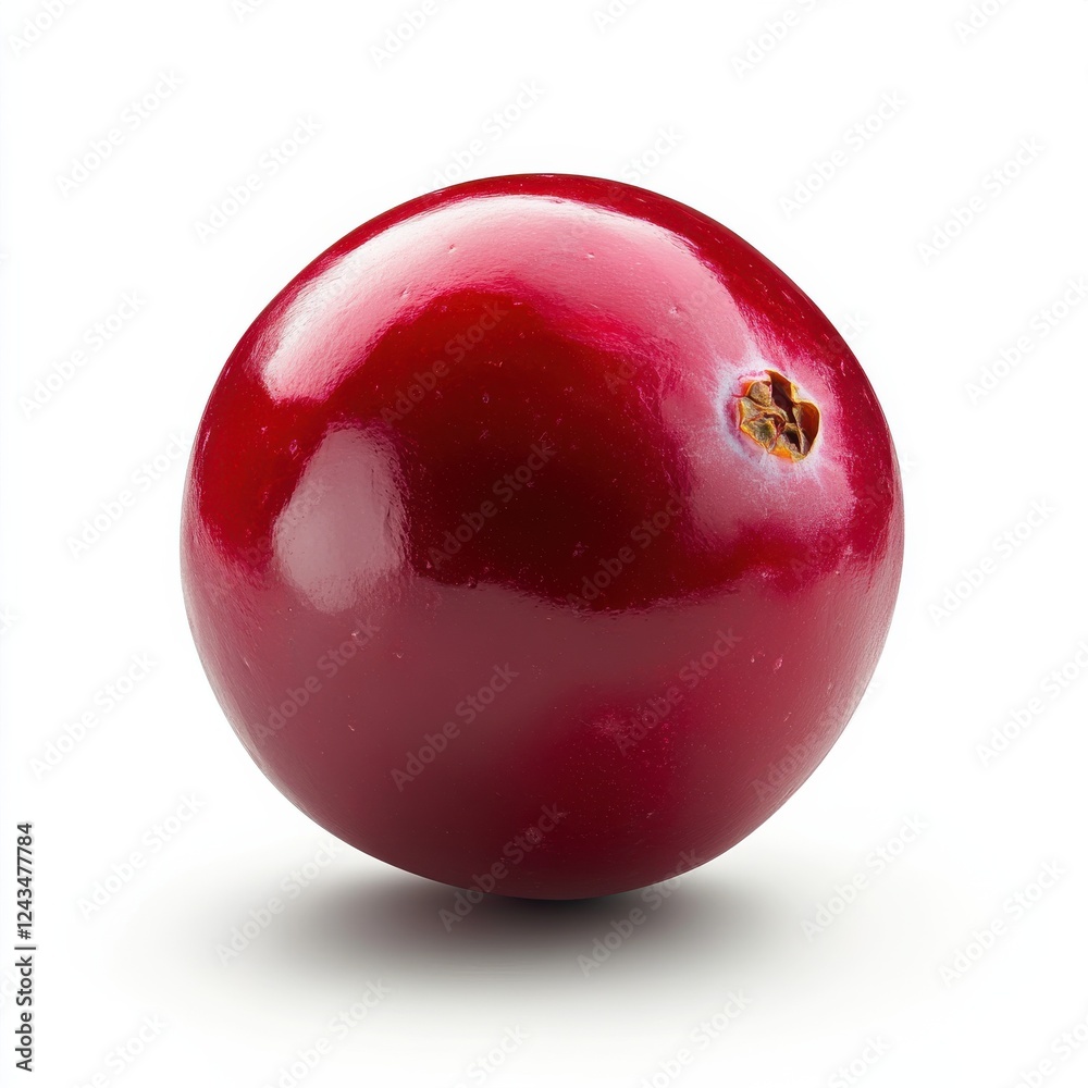 Obraz premium Shiny red cranberry isolated on white background showcasing its fresh appearance and vibrant color