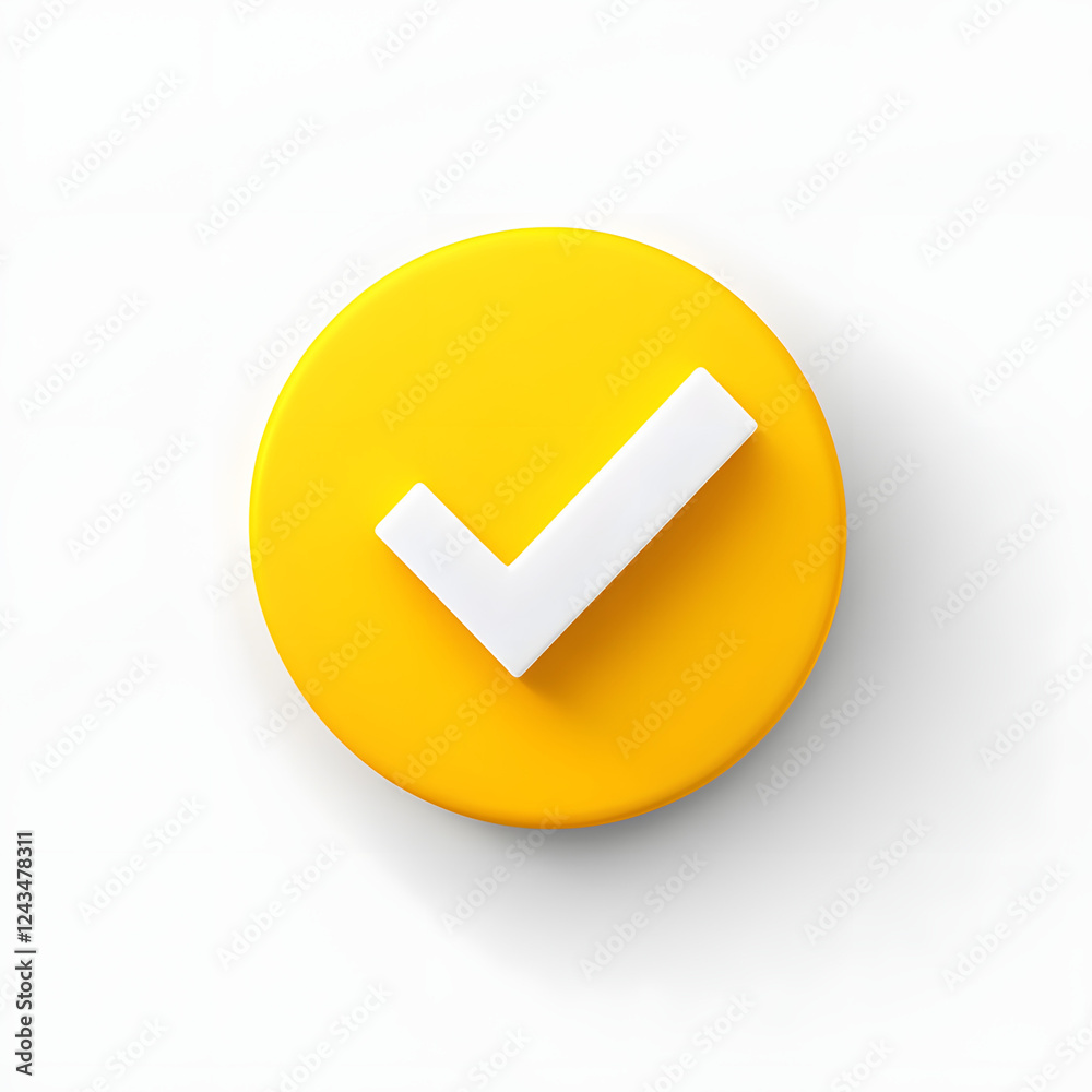 3d check icon, checklist tick, done mark. Vector realistic plastic style checkmark, symbol of selection, confirmation or approval. yellow circle with a white, white background
3d check icon, checklist tick, done mark. Vector realistic plastic style checkmark, symbol of selection, confirmation or approval. yellow circle with a white, white background