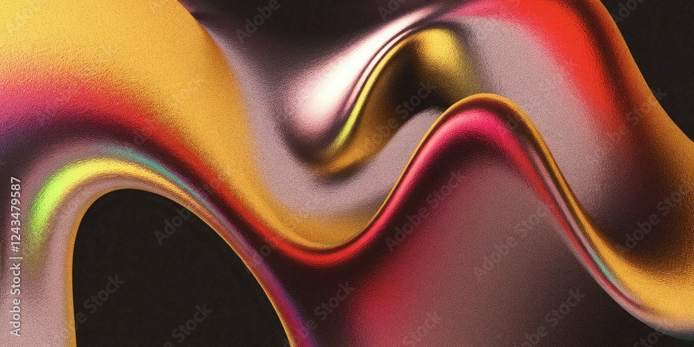 Obraz premium Abstract Textured Background with Grainy Iridescent Gradient in Vibrant Lemon, Orange, Ruby, Taupe Organic Shapes, Dark Modern Psychedelic Design