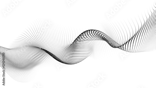 Futuristic wave of black smoothly moving dots on a white background. Vector EPS10