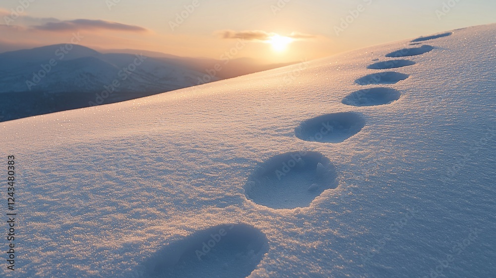 Sunset footprints snow mountain landscape