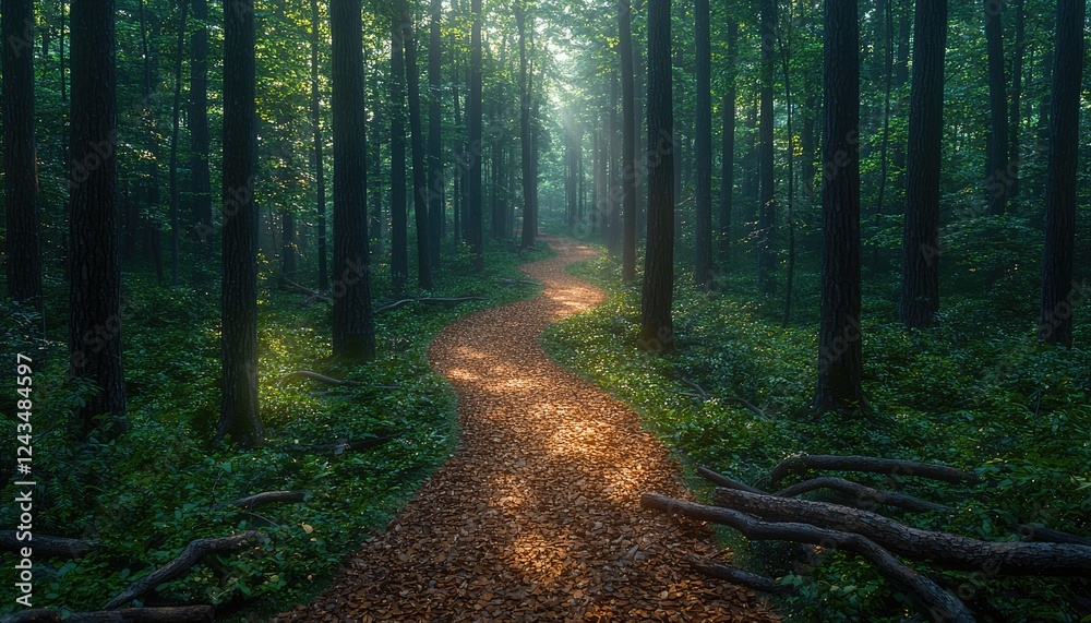 Fototapeta premium Sunlit Path Winding Through A Lush Green Forest