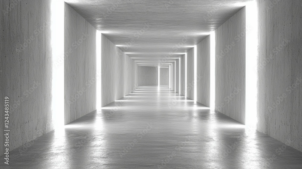 Fototapeta premium 3D-generated futuristic corridor, empty and illuminated with soft neon lights reflecting off smooth surfaces. Ideal for creating high-tech, modern, or sci-fi environments.