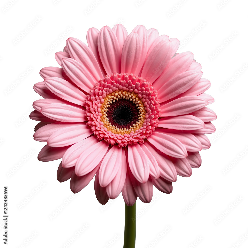 Vibrant pink gerbera daisy with intricate petals on isolated white background for floral design, decoration, and special occasions Vibrant pink gerbera daisy with intricate petals on isolated white background for floral design, decoration, and special occasions