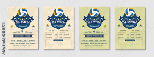 Volleyball camp posters, flyer with volleyball ball - template vector design