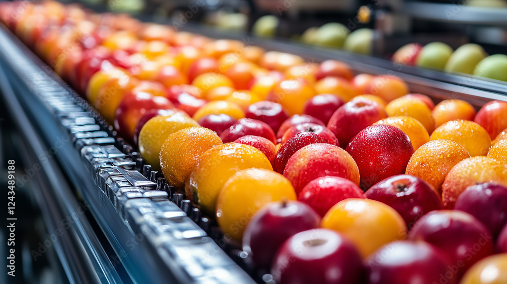 industrial fruit processing to increase shelf life A vibrant array of apples being sorted on a conveyor belt in a fruit processing plant industrial fruit processing to increase shelf life A vibrant array of apples being sorted on a conveyor belt in a fruit processing plant