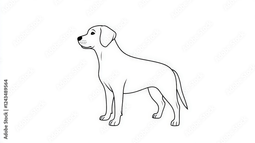 Fototapeta premium Outline of a Standing Dog in Simple Black and White Drawing Style