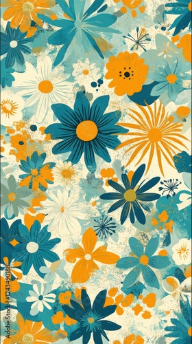Wallpaper Mural Spring floral composition featuring bright turquoise and orange hues in a vibrant display of nature's beauty Torontodigital.ca