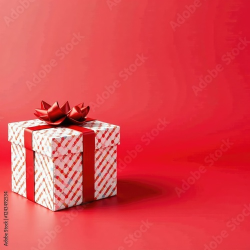 Red and white striped Christmas gift box with a bow on top, wrapping, paper, festive photo