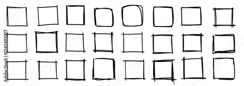 Rectangle doodle frame speech bubble brush square, rectangle, text box template, Crayon chalkboard pencil simple style set.