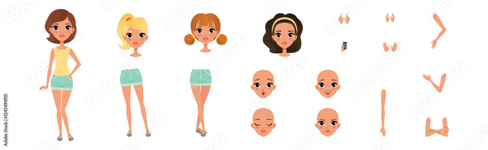 Woman Character with Separate Body Parts Vector Set Woman Character with Separate Body Parts Vector Set