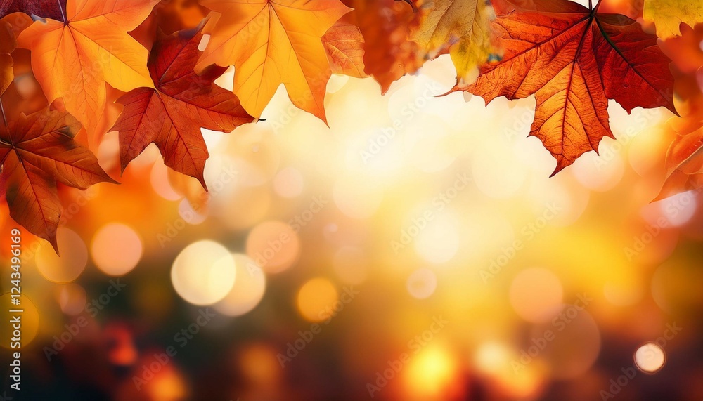 fall season invitation with vibrant leaves bokeh background and copy space for text concept of nature festivity and creativity fall season invitation with vibrant leaves bokeh background and copy space for text concept of nature festivity and creativity