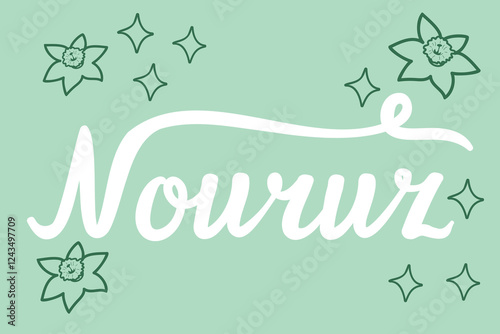 Nouruz holiday vector design elements. Handwritten lettering. Postcard with Novruz holiday. photo