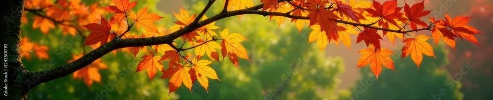 Tree branches with bright yellow red green leaves in a garden, botanical, foliage Tree branches with bright yellow red green leaves in a garden, botanical, foliage