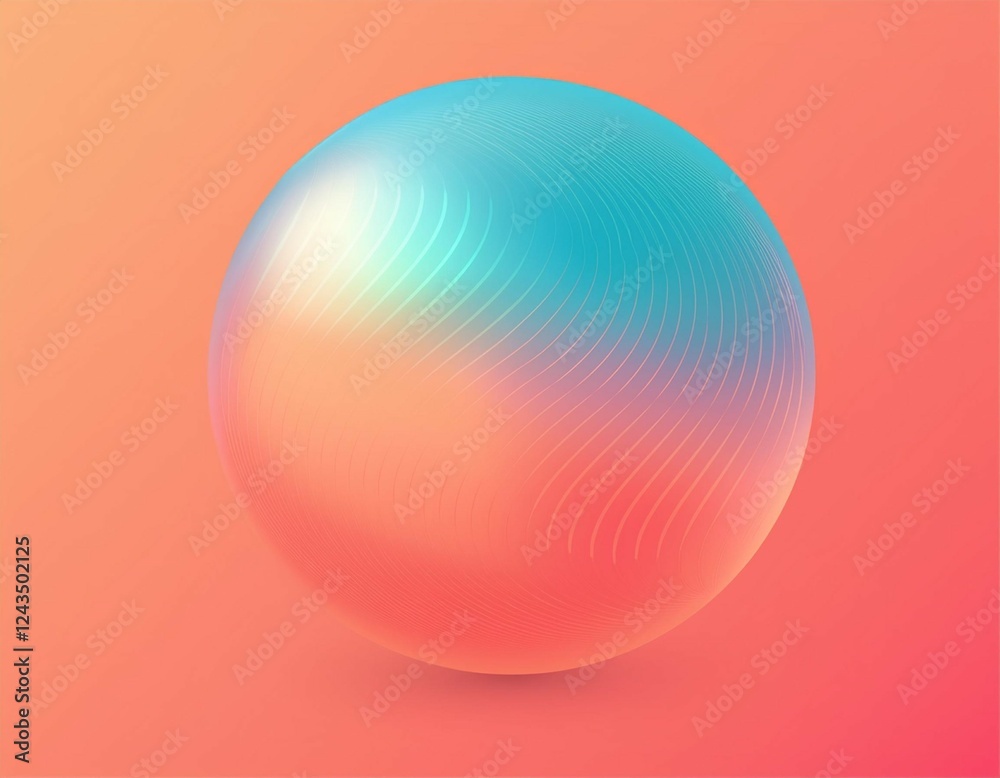 Fototapeta premium holographic gradient sphere vibrant gradient bright glowing round on coral background illustration