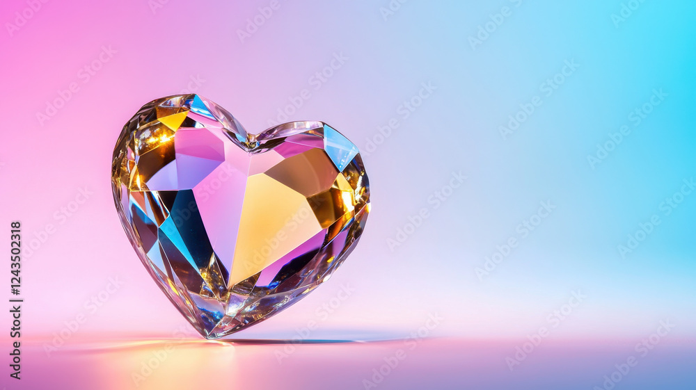 stunning abstract heart shape made of crystal glass, reflecting vibrant colors stunning abstract heart shape made of crystal glass, reflecting vibrant colors