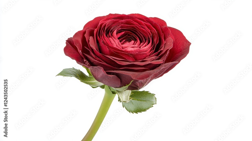 Dark Red Rose With Water Droplets On White Background Dark Red Rose With Water Droplets On White Background