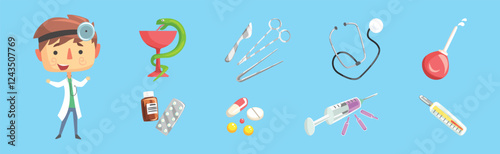 Doctor Profession Object and Different Tool Vector Set