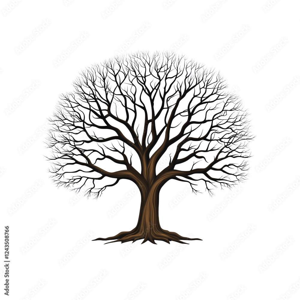Fototapeta premium Majestic Winter Oak Tree, Isolated on Transparent background