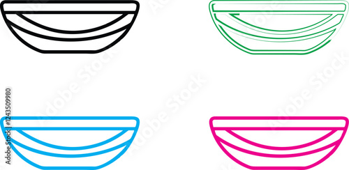 Minimalist bowl designs, abstract geometric shapes, colorful outlines, simple curved lines, modern kitchenware illustrations, stylized serving dishes, flat vector graphics, clean contours, contemporar