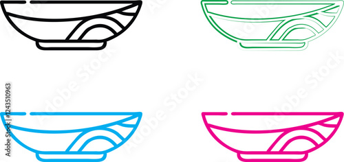 Minimalist bowl designs, abstract geometric shapes, colorful outlines, simple curved lines, modern kitchenware illustrations, stylized serving dishes, flat vector graphics, clean contours, contemporar