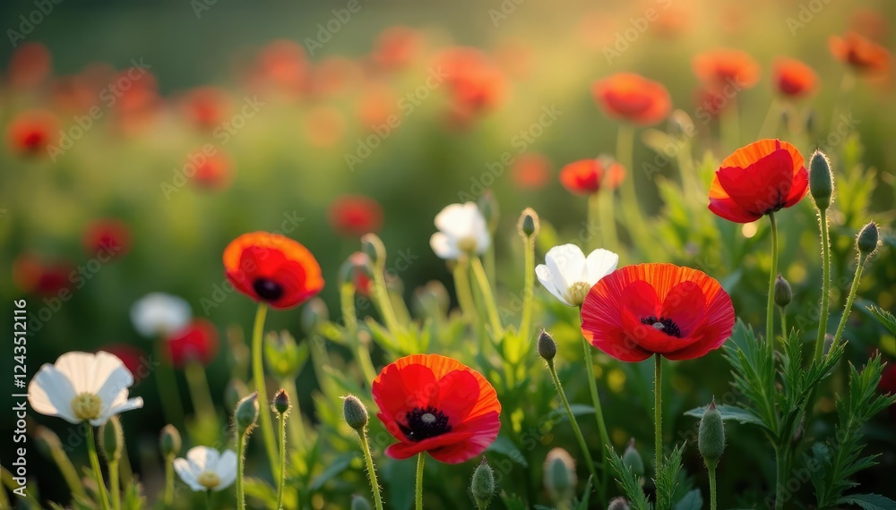 small white and red poppy flowers scattered on the ground, flower, white small white and red poppy flowers scattered on the ground, flower, white
