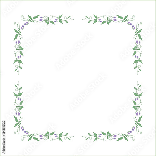 Wallpaper Mural Elegant green vegetal ornamental frame with leaves and purple flowers, decorative border, corners for greeting cards. Isolated vector illustration Torontodigital.ca