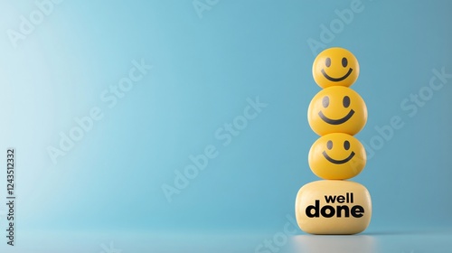 Stack of Smiley Faces: Three cheerful smiley faces stacked on a small stone with 