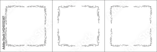 Set of three vector decorative frames. Black and white. Abstract vector frames for all sizes and formats. Isolated vector illustration.