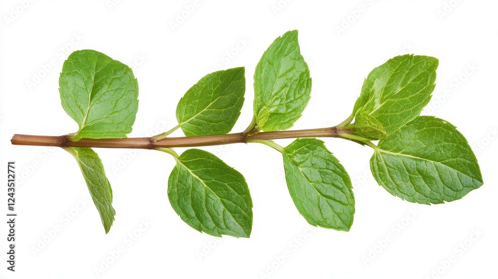Obraz premium Fresh Green Mint Sprig On White Background