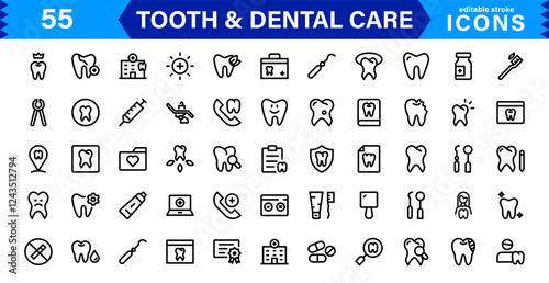 Dental Care & Tooth Icon Collection. Premium Vector Illustrations for Orthodontics, Oral Hygiene, and Dental Health Design Projects