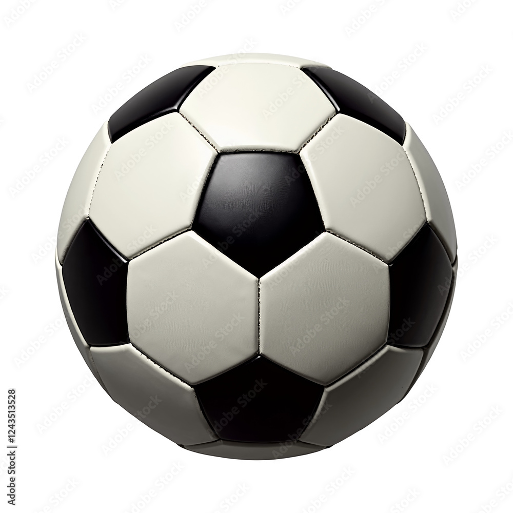 Classic black and white soccer ball with hexagonal panels on isolated white background, perfect for sports-related activities and branding Classic black and white soccer ball with hexagonal panels on isolated white background, perfect for sports-related activities and branding