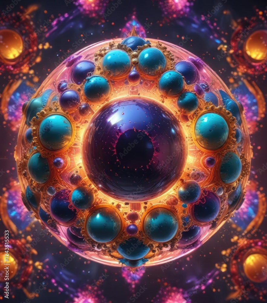 Obraz premium Vibrant spheres bursting into a kaleidoscope of color, dynamic, captivating colors