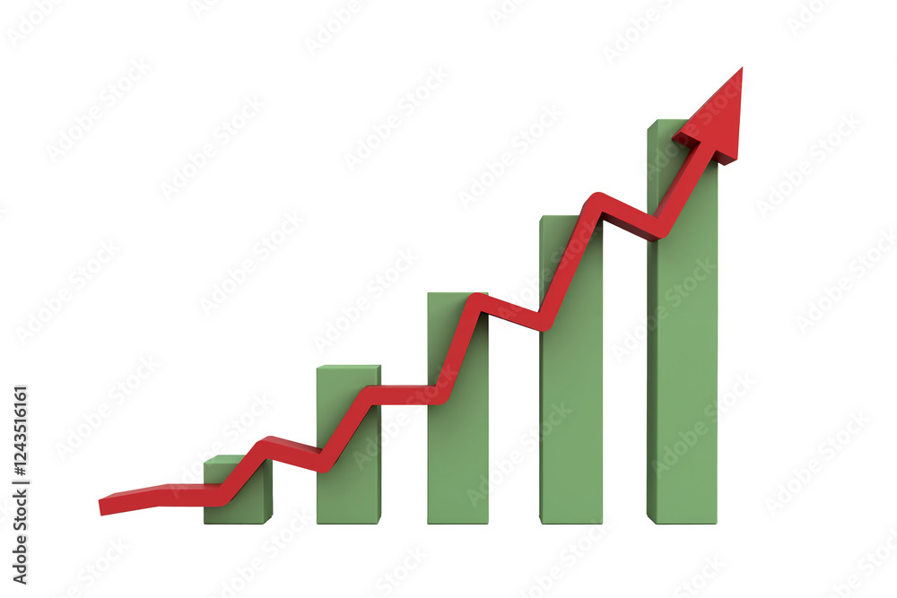 Growth chart with upward trend in green and red colors on a white background, representing positive business performance over time Growth chart with upward trend in green and red colors on a white background, representing positive business performance over time