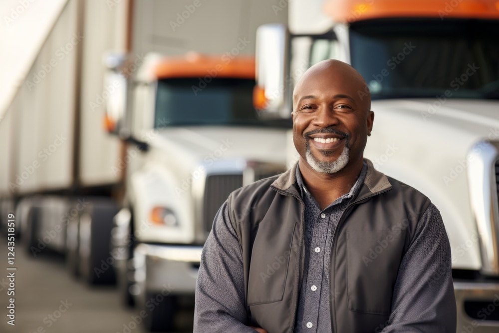 Smiling portrait of a middle aged African American male truck driver Smiling portrait of a middle aged African American male truck driver