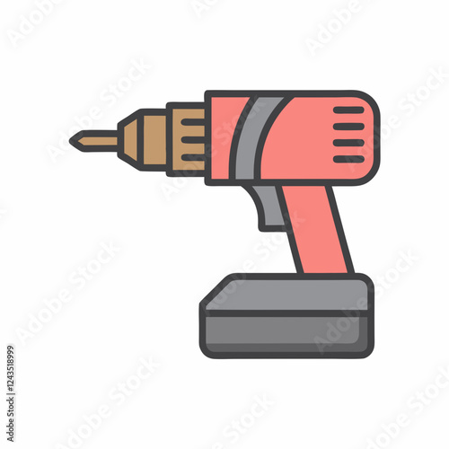 Minimalist Cordless Drill Vector Illustration.