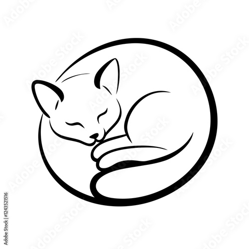 sleeping cat ,A modern, flat-design cat icon with sharp, clean lines, perfect for pet-related websites, apps, and branding.