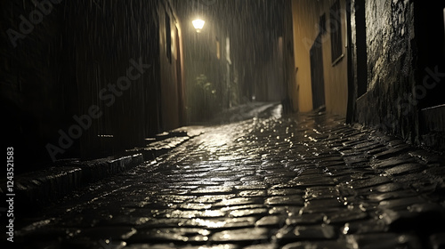 A dark alleyway under a full moon, where the shadows twist into unnatural forms and whispers seem to come from the walls themselves.