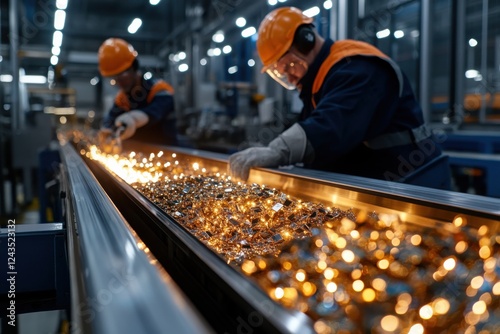 Wallpaper Mural Dedicated workers donning helmets and goggles are focused on operating industrial machinery, emphasizing teamwork and safety in a high-tech manufacturing environment. Torontodigital.ca