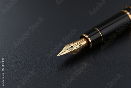 Luxury fountain pen with gold nib on dark textured background. photo