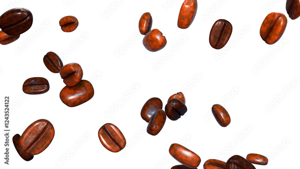 Flying coffee beans overlay 3d render Flying coffee beans overlay 3d render