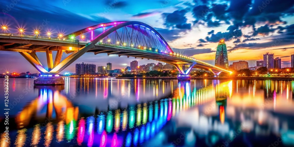 Obraz premium Kaohsiung Dagang Bridge Night View, Pier-2 Art Center, Taiwan Panorama