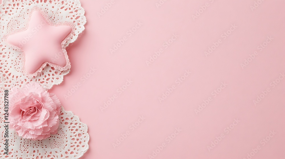 Pink Star Flower Lace Doily Background Design Pink Star Flower Lace Doily Background Design