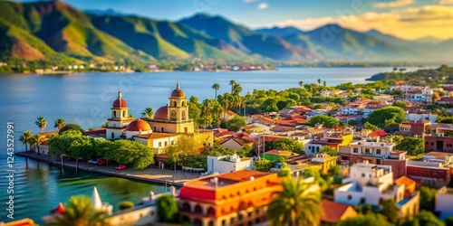 Lakeside Charm: Tilt-Shift View of Ajijic & Chapala, Mexico photo