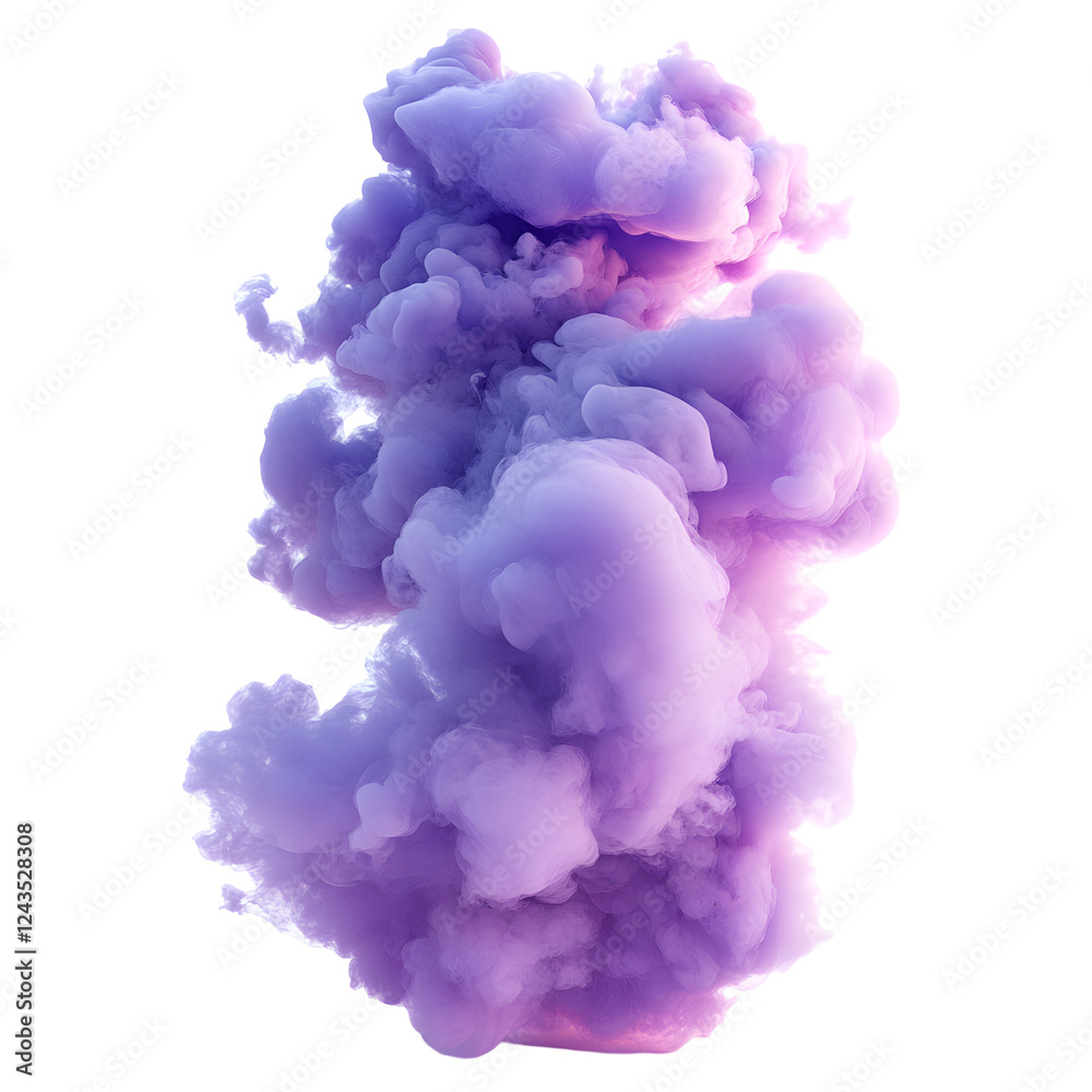 Purple Ink Explodes in Water, Creating Abstract Cloud, Isolated on White Background Purple Ink Explodes in Water, Creating Abstract Cloud, Isolated on White Background