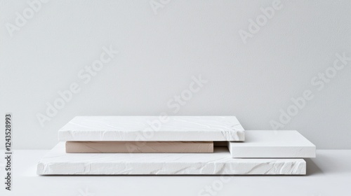 White and Beige Stone Platform Display on Textured Background